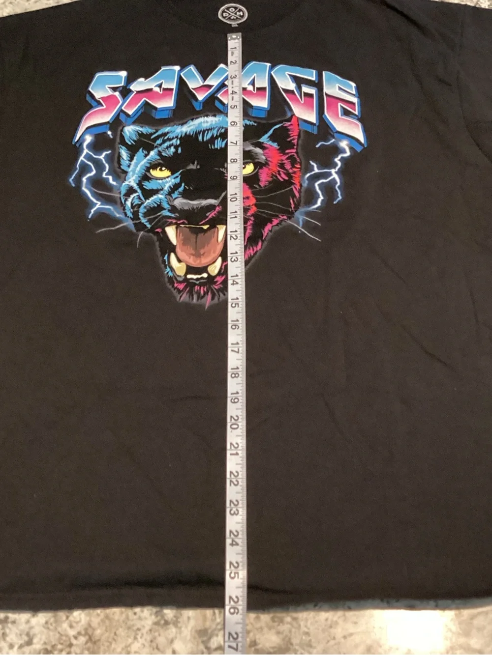 Savage Panther Graphic Tee - Black with Neon Blue & Pink